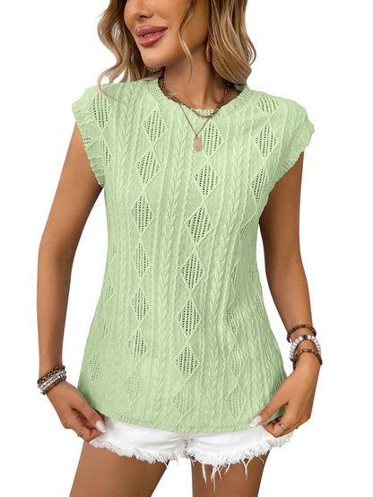 Women's Jacquard Sleeveless Top – Casual Summer Tank Blouse