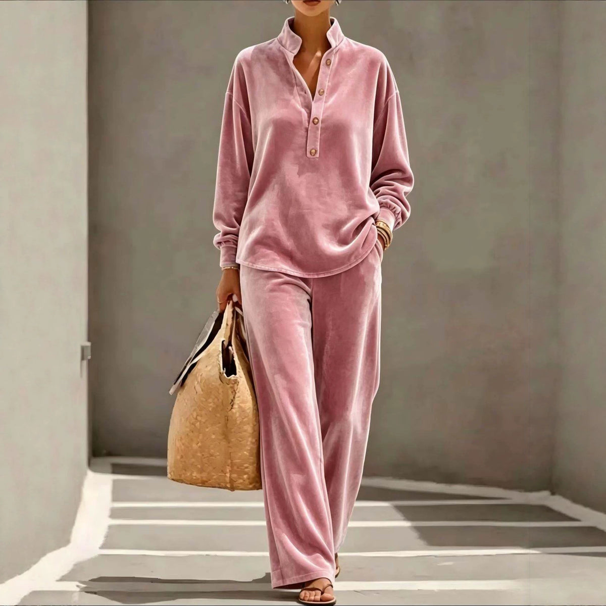 Women's Velvet Two Piece Lounge Set Top and Pants
