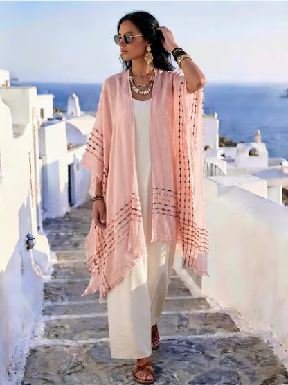 Fringe Kimono Cover Up Resort Lightweight Cardigan