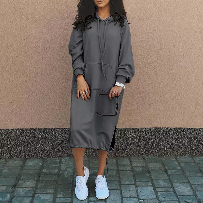 Plus Size Hoodie Sweatshirt Dress Long Sleeve Pocket