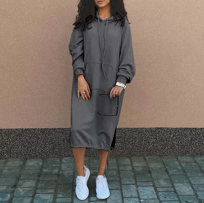 Plus Size Hoodie Sweatshirt Dress Long Sleeve Pocket