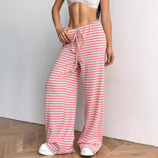 Cotton Wide Leg Lounge Pants with Drawstring Waist