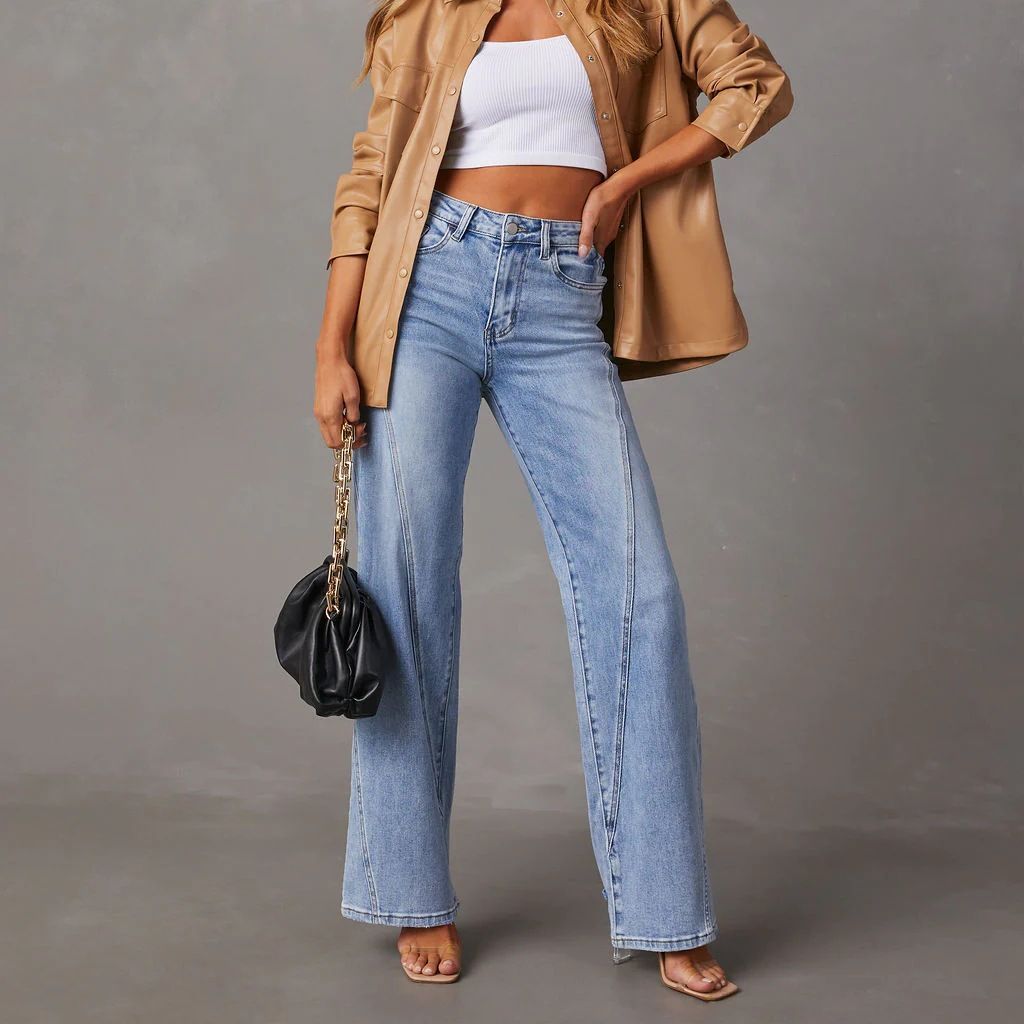 Women's Patchwork Wide Leg Jeans Loose Denim Pants