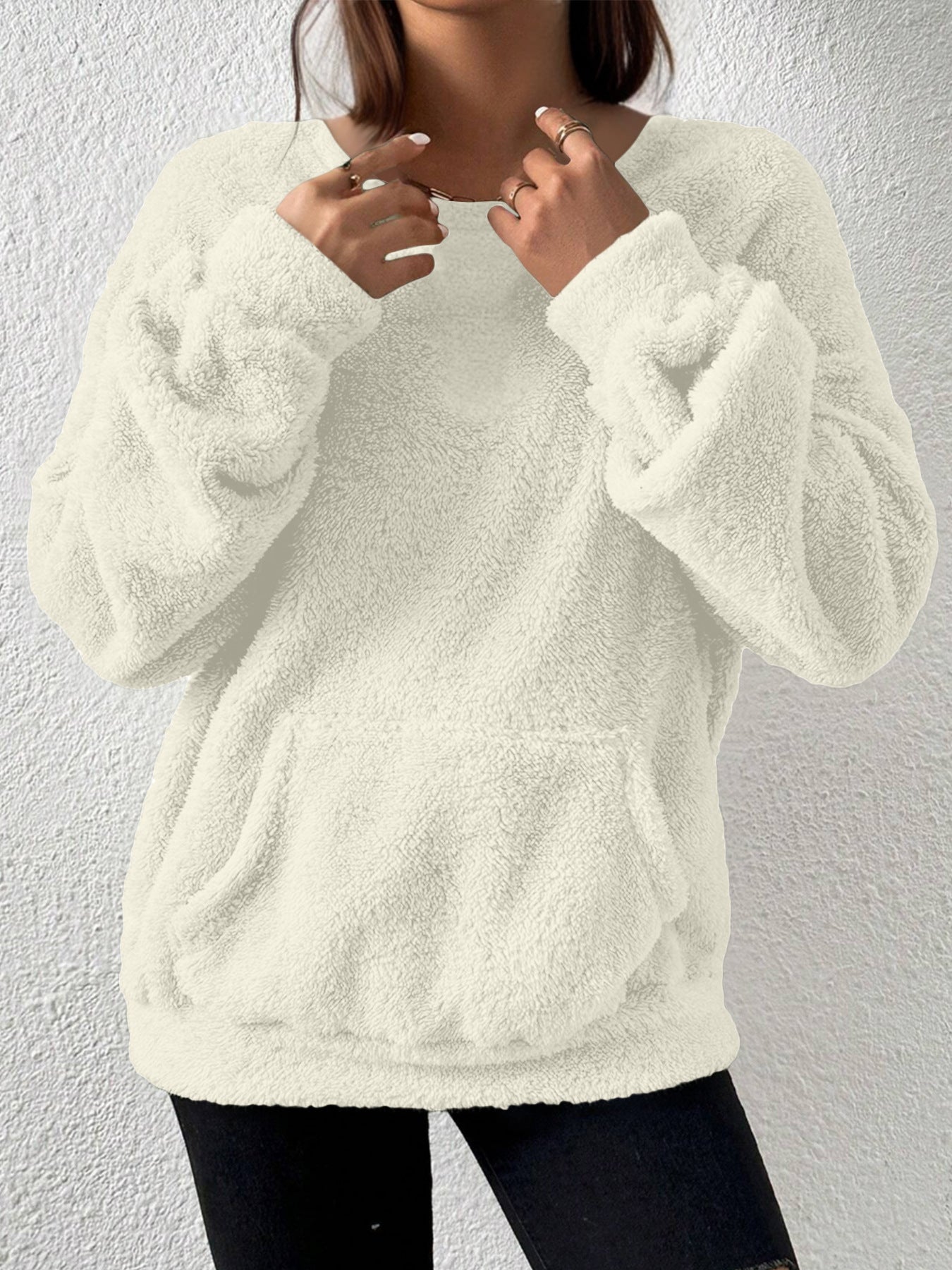 Women's Sherpa Fleece Crewneck Sweatshirt Pocket