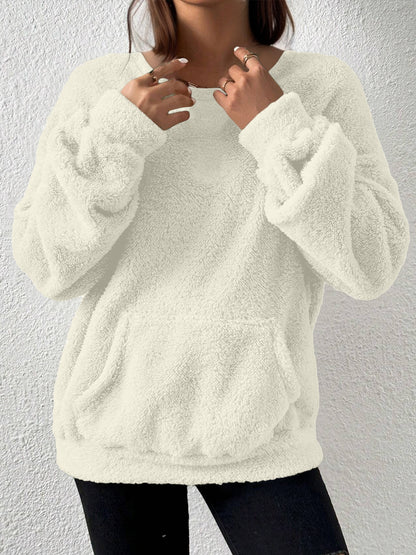 Women's Sherpa Fleece Crewneck Sweatshirt Pocket