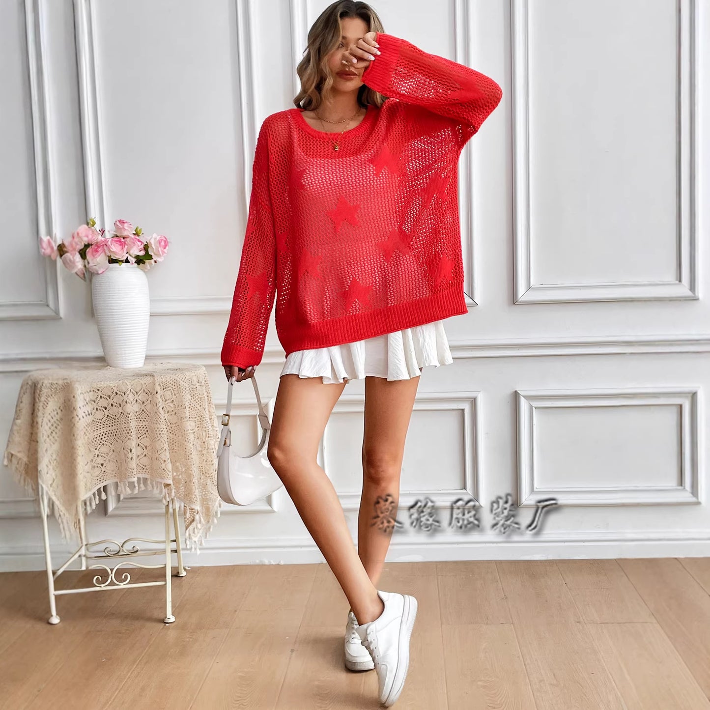 Star Crochet Knit Beach Cover Up Sweater Oversized Pullover