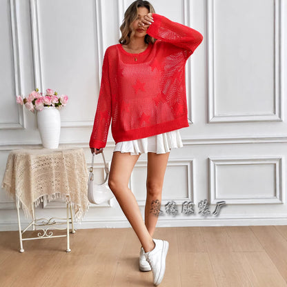 Star Crochet Knit Beach Cover Up Sweater Oversized Pullover