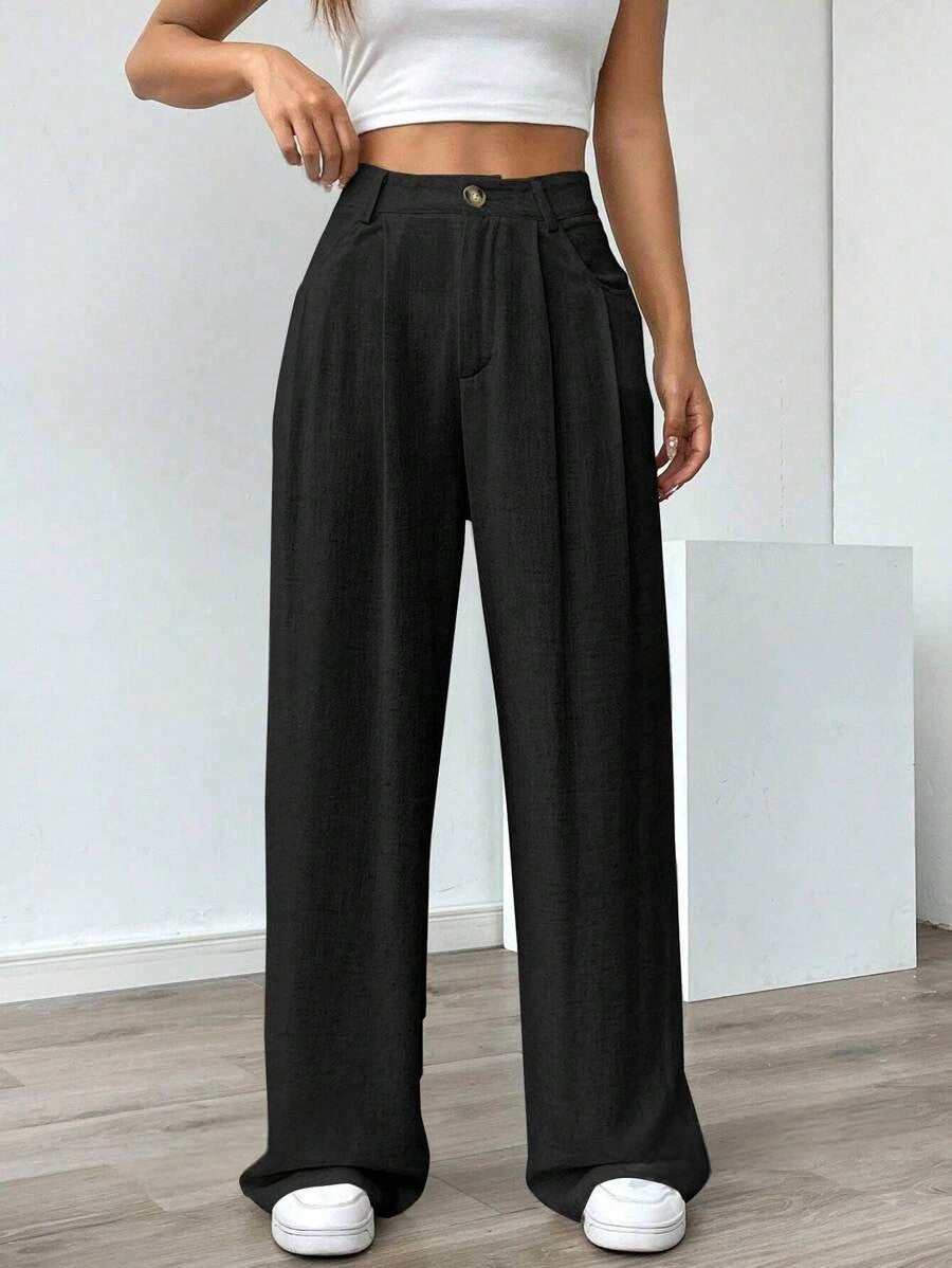 Women's High-Waist Wide-Leg Linen Pants – Casual Loose Summer Trousers