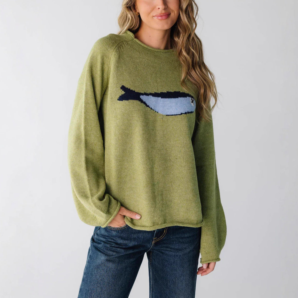 Vintage Whale Oversized Crewneck Knit Sweater