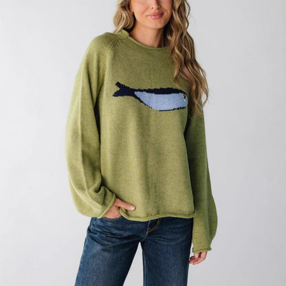 Vintage Whale Oversized Crewneck Knit Sweater