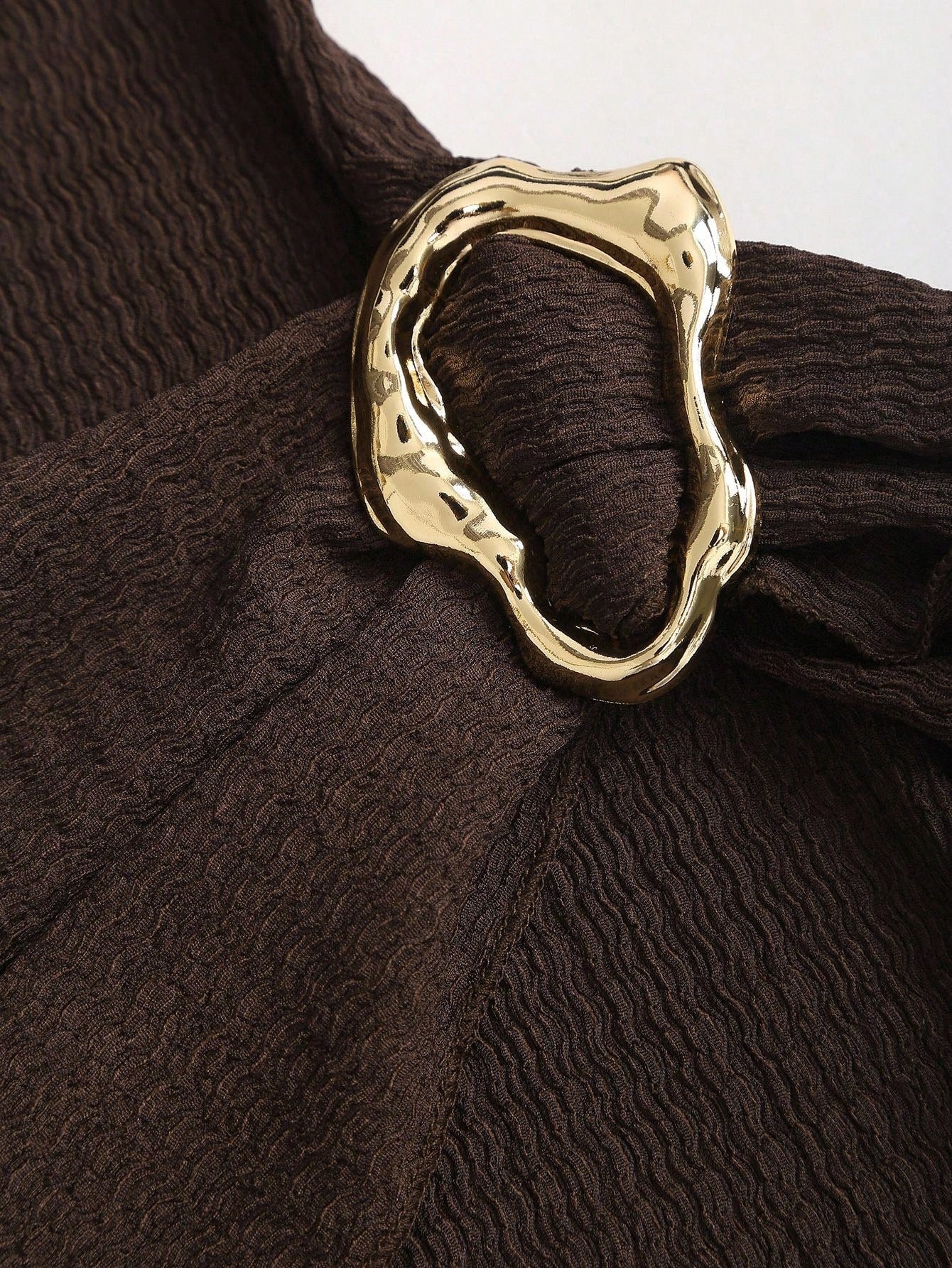 Ruched Knit Bodycon Dress Metal Ring Long Sleeve Mini