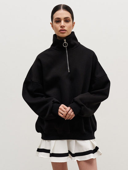 Women's Oversized Half Zip Collared Sweatshirt