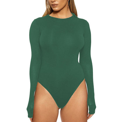 Sexy Long Sleeve Bodysuit Crew Neck Bodycon Women