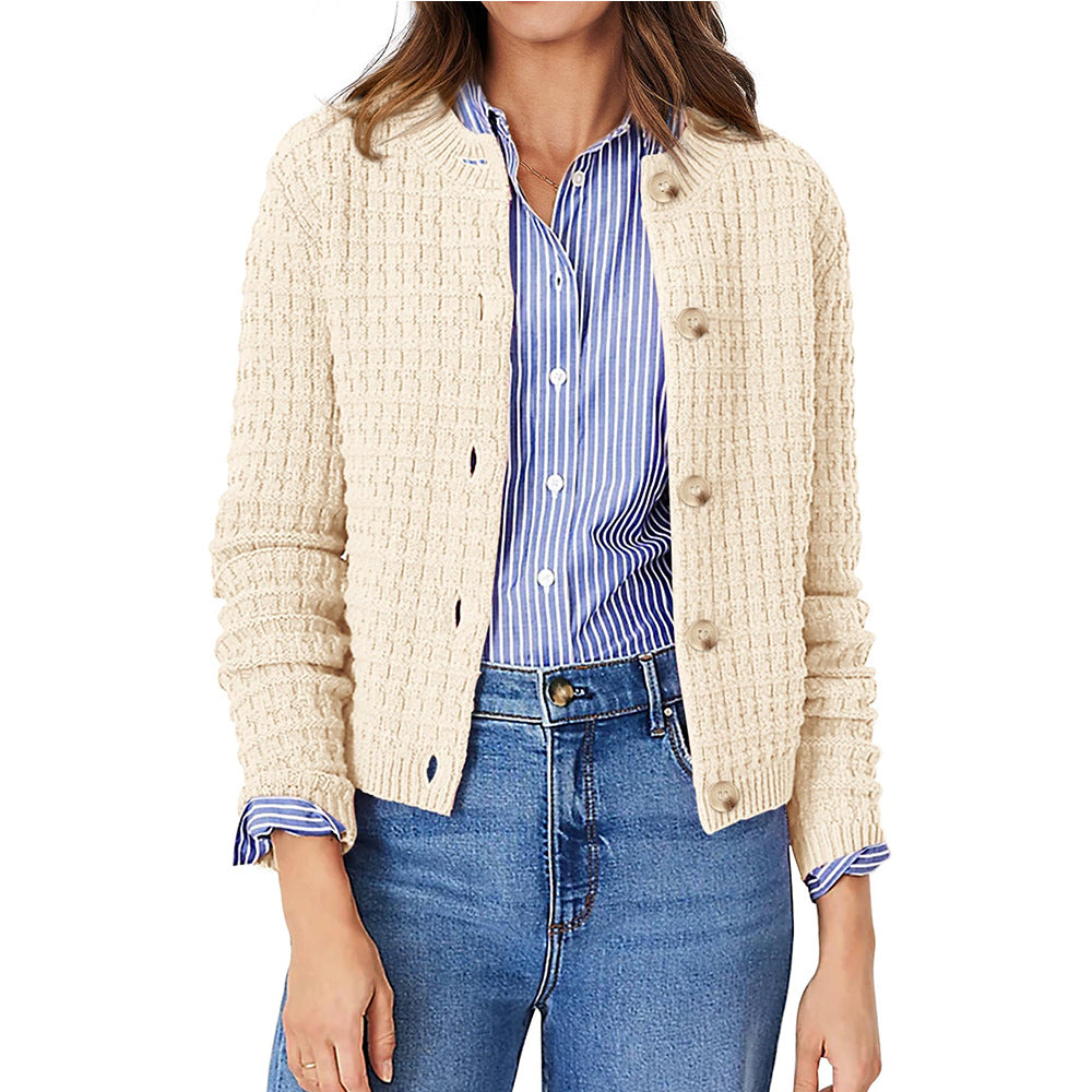 Classic Knit Button Cardigan Sweater with Textured Pattern