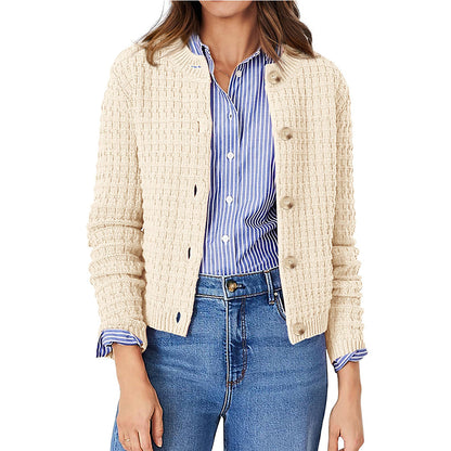 Classic Knit Button Cardigan Sweater with Textured Pattern