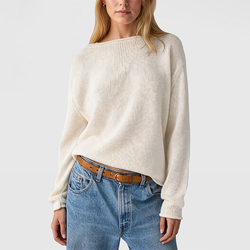 Striped Knit Oversized Crew Neck Sweater Pullover