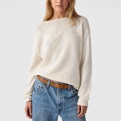 Striped Knit Oversized Crew Neck Sweater Pullover