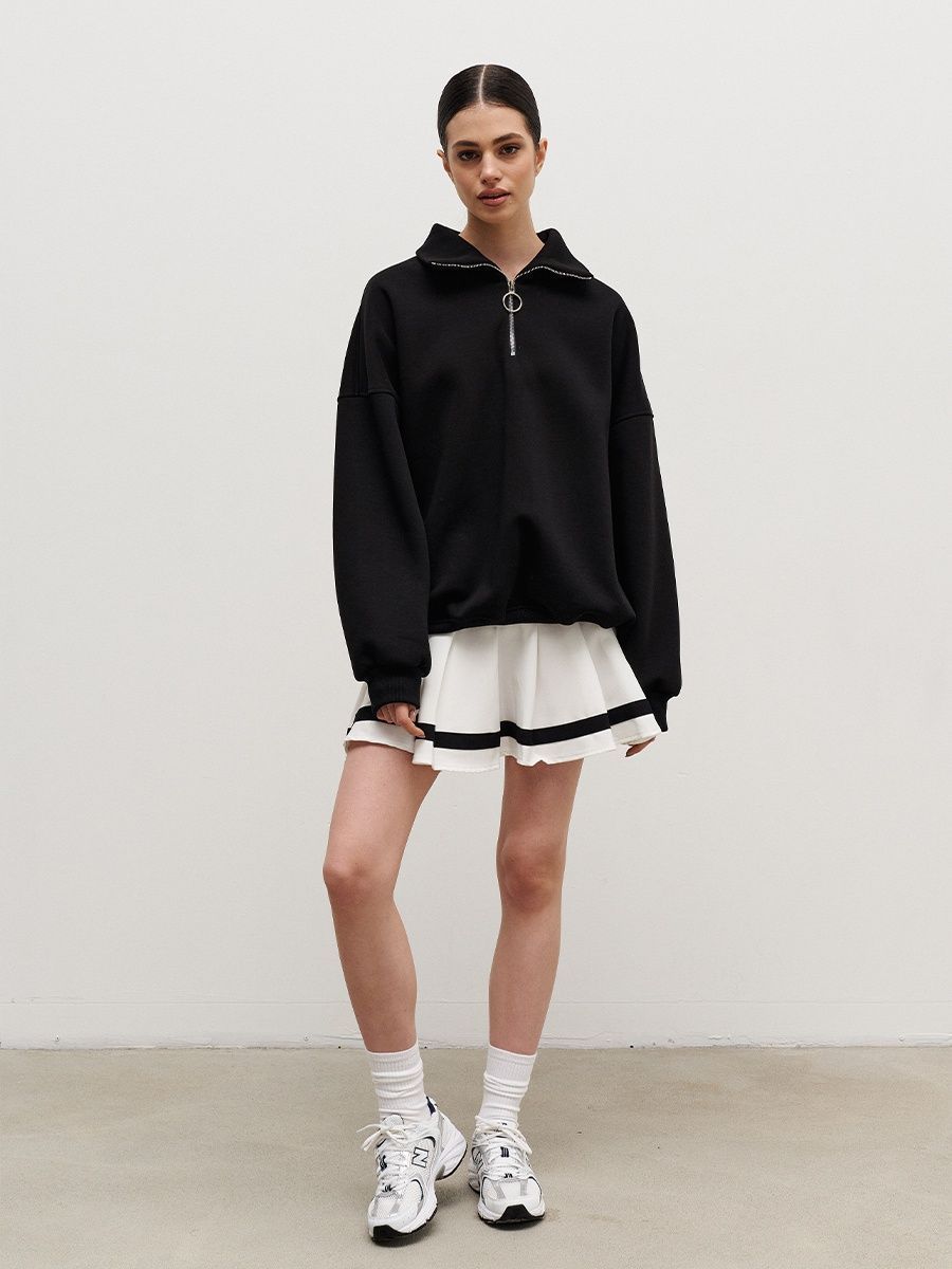 Women's Oversized Half Zip Collared Sweatshirt