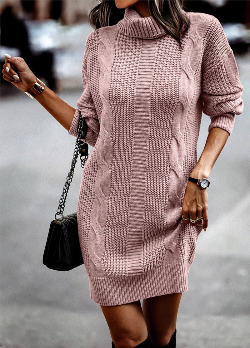 Women's Turtleneck Cable Knit Bodycon Sweater Dress