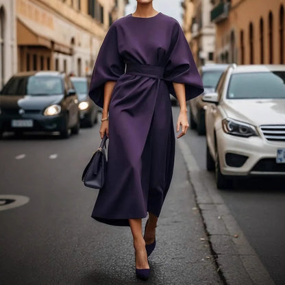 Elegant Batwing Sleeve Tie Waist Maxi Dress