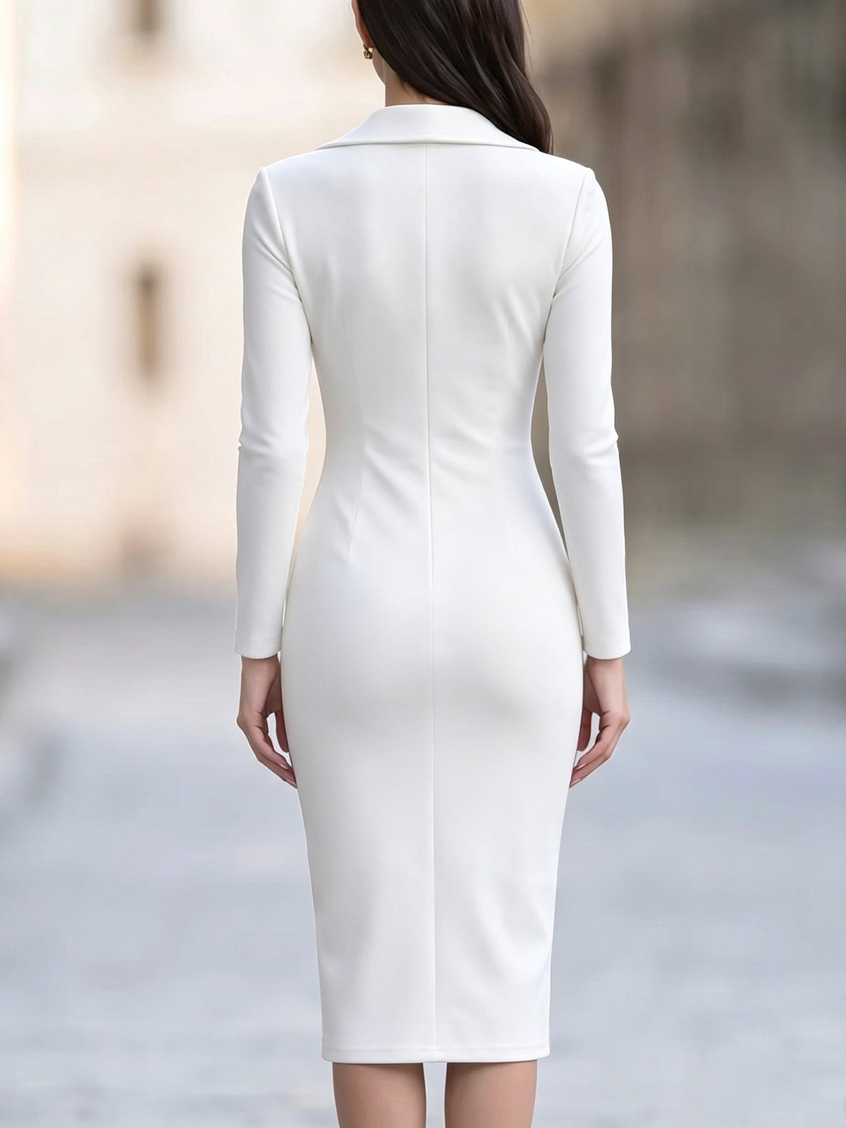 Blazer Dress Zip Front Midi Long Sleeve Bodycon