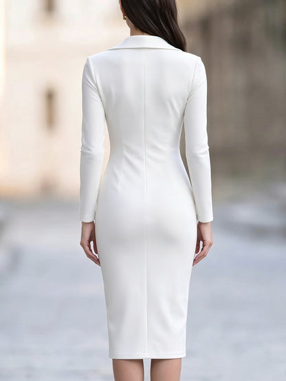 Blazer Dress Zip Front Midi Long Sleeve Bodycon