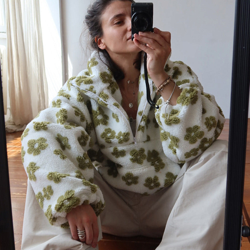 Women's Floral Fleece Quarter Zip Pullover