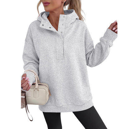 Snap Button Oversized Pullover Hoodie Sweatshirt