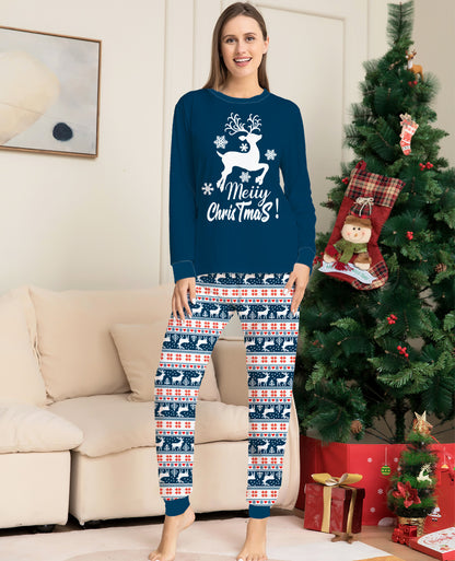 Fawn letter parent-child print loungewear pajamas christmas set