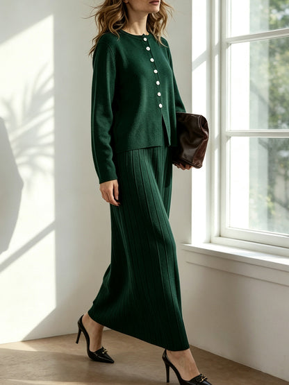 Women's Ribbed Knit Cardigan Maxi Skirt Matching Set