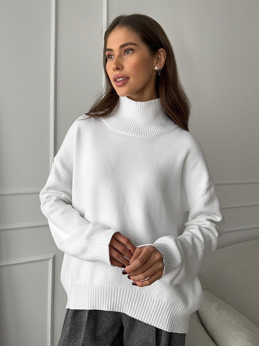 Oversized Turtleneck Sweater Solid Casual Knit Pullover