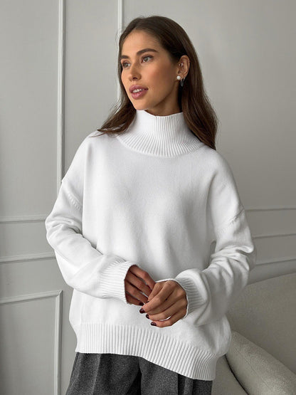 Oversized Turtleneck Sweater Solid Casual Knit Pullover