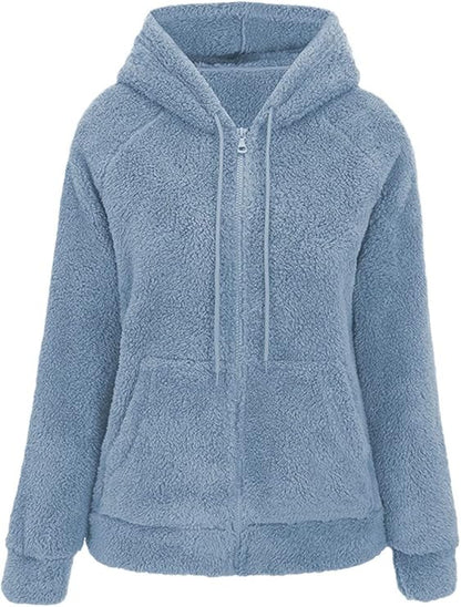 Women's Oversized Sherpa Zip Up Hoodie Jacket