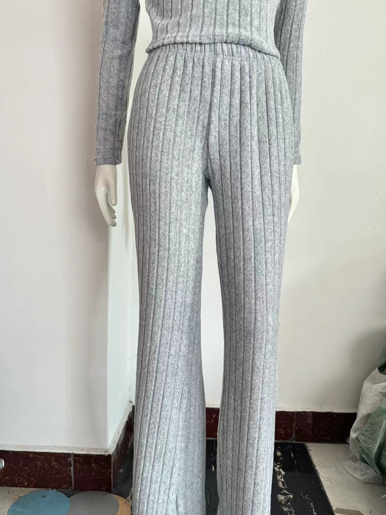 Women's Ribbed Knit Crop Top & Flare Pants Matching Set