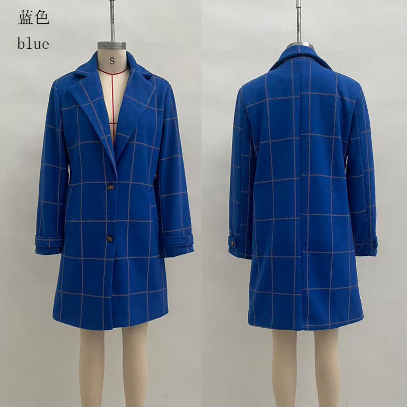 Women's Vintage Plaid Lapel Coat Winter Mid-Length