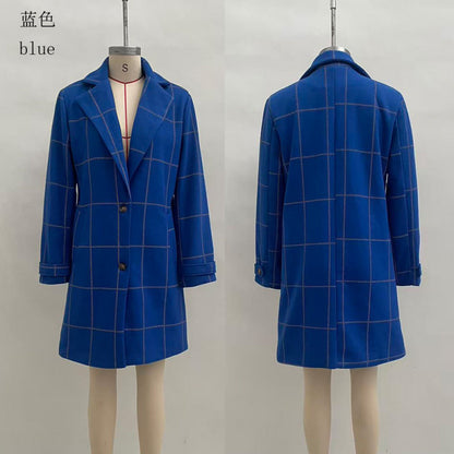 Women's Vintage Plaid Lapel Coat Winter Mid-Length