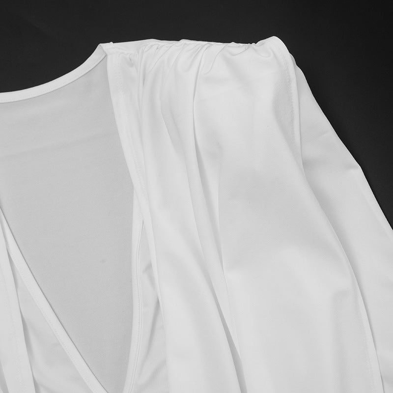 Sexy Deep V Neck Long Sleeve Ruched Bodycon Mini Dress