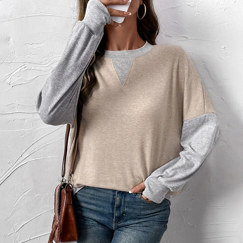 Customizable  Beige and Grey Color Block Crewneck Pullover Sweater