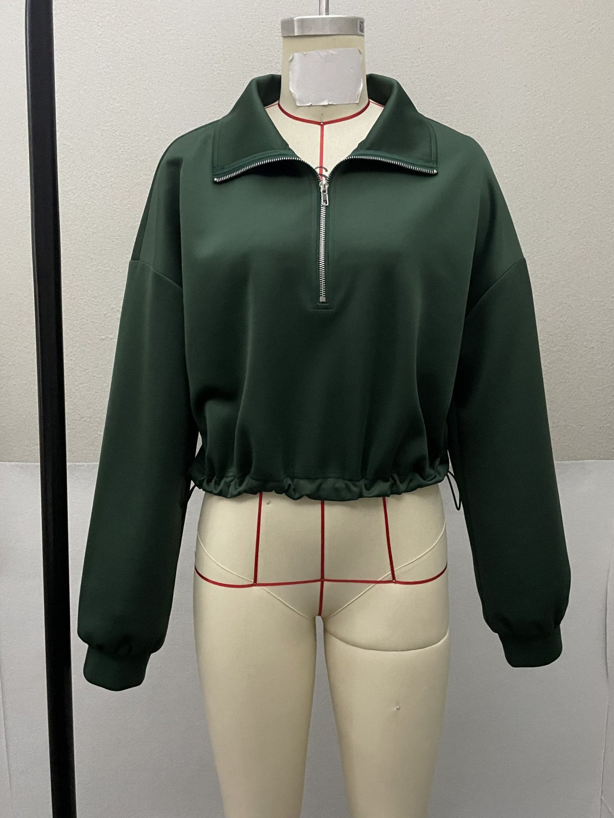 Women's Cropped Quarter Zip Drawstring Waist Sweatshirt