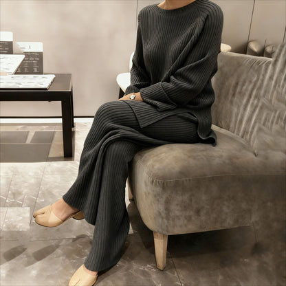 Women's Ribbed Knit Sweater Wide Leg Pants Set