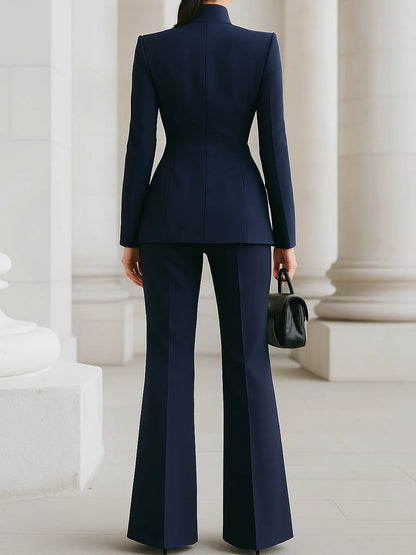 Women's 2 Piece Blazer Wide Leg Pants Suit Set