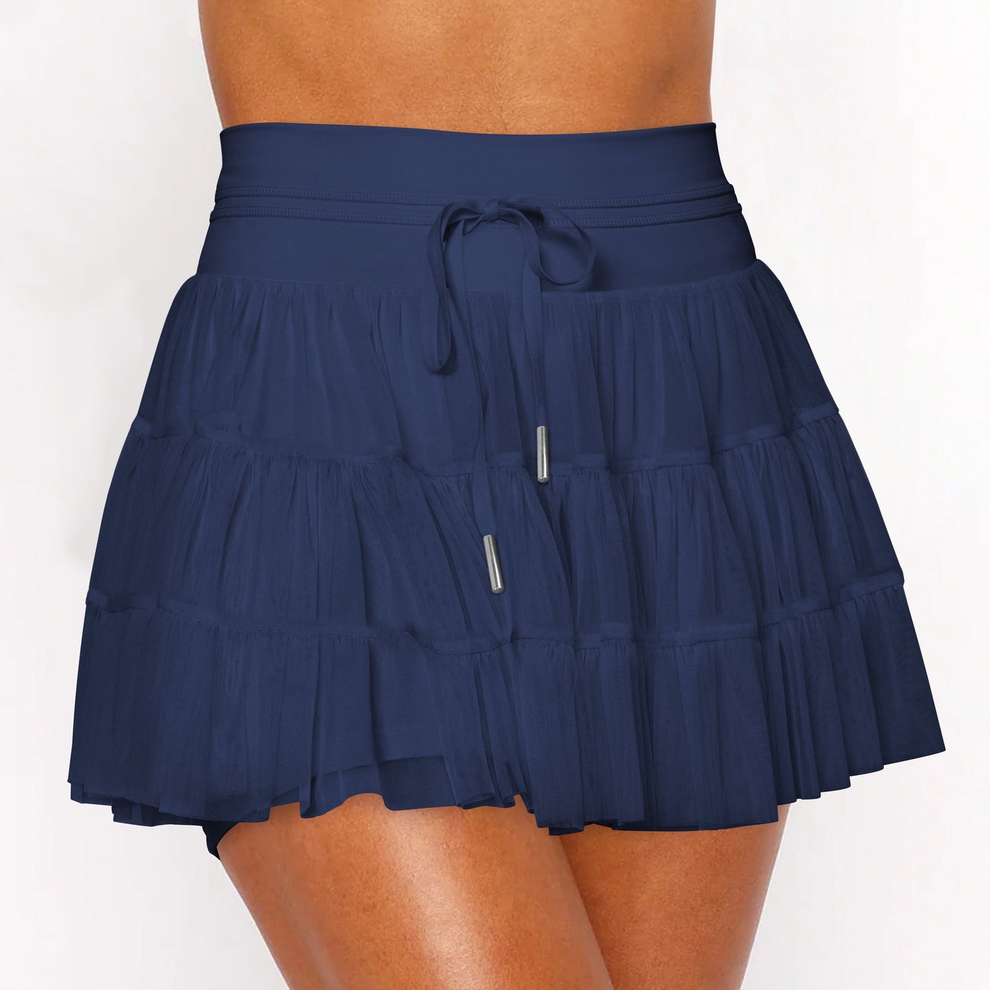 Solid Pleated Skort High Waist Ruffle Tiered Mini