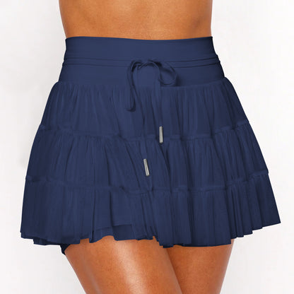 Solid Pleated Skort High Waist Ruffle Tiered Mini