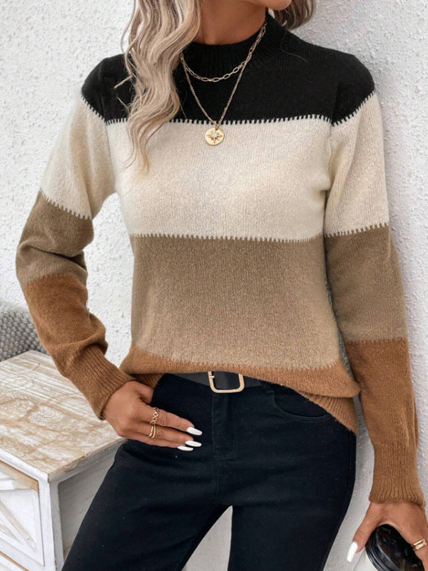 Women's Color Block Crew Neck Oversized Knit Sweater
