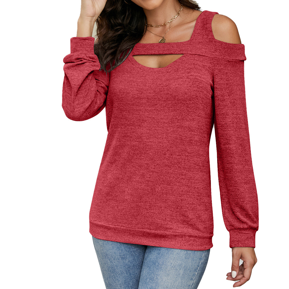 Womens Cold Shoulder Cutout Long Sleeve Loose Tunic Top