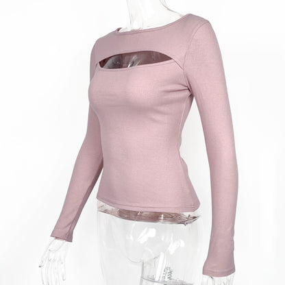 Women's Sexy Cutout Ribbed Long Sleeve Fitted Top