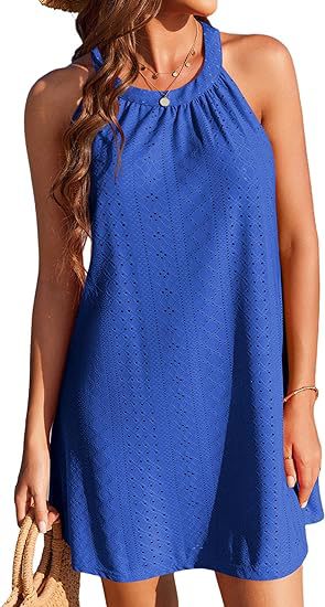Eyelet Crochet Cover Up Dress Sleeveless Beach Mini