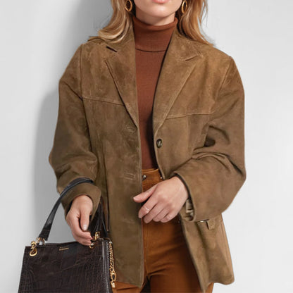 Women's Faux Suede Oversized Blazer Jacket With Pockets