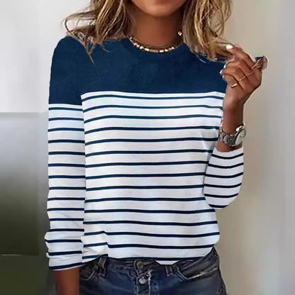 Women's Color Block Striped Long Sleeve Casual T-Shirt