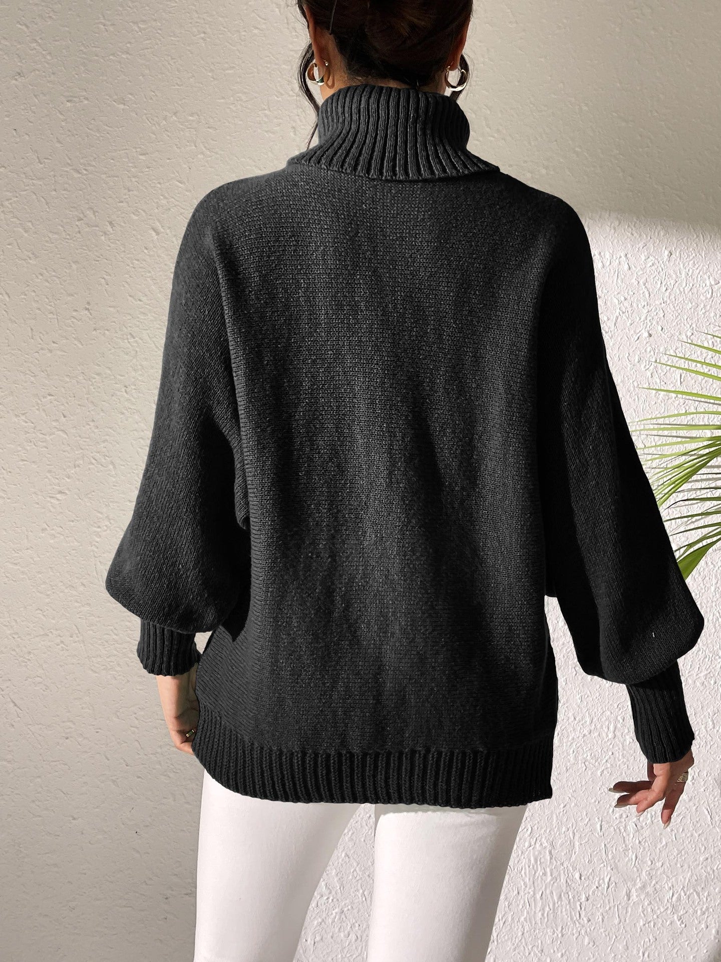 Women's Bottoming Shirt Solid Color Simple Beaded Turtleneck Sweater